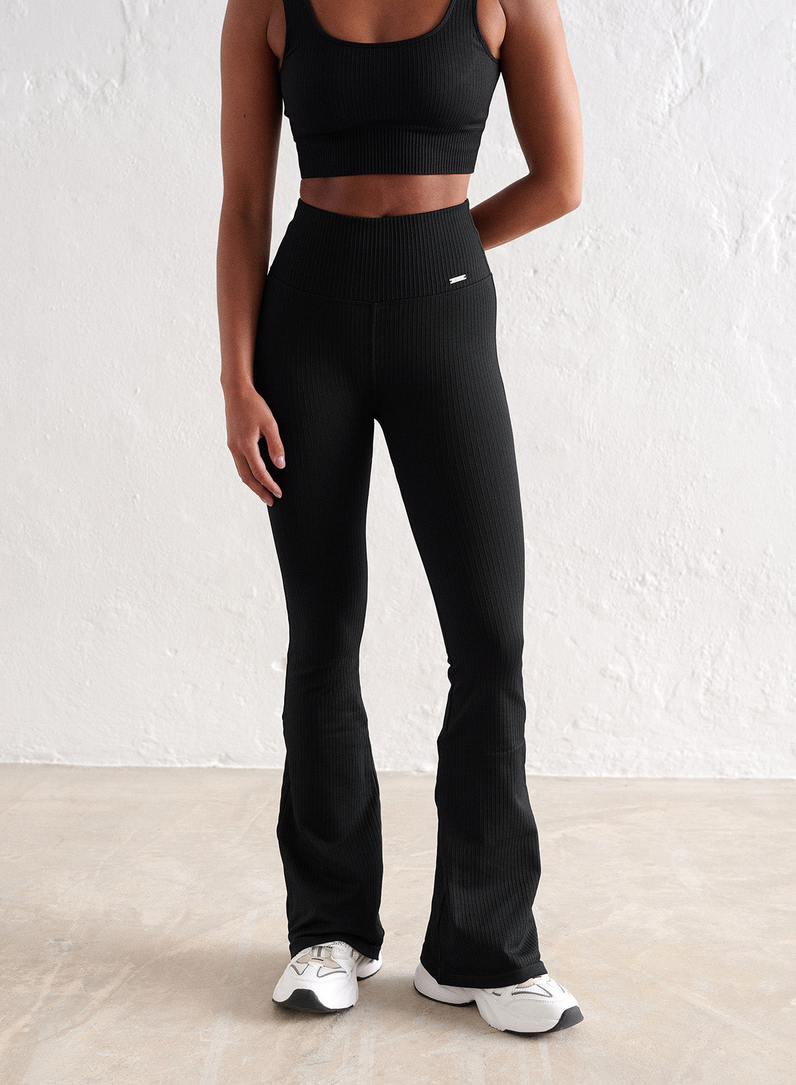 Co Activewear - Black Ribbed Seamless Flare Petite Tights secondary image