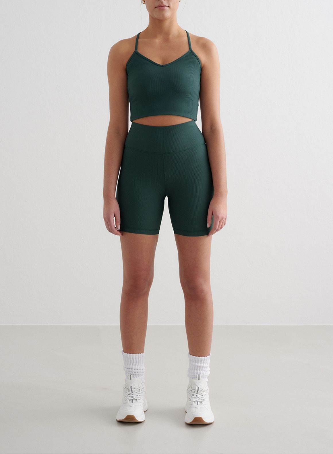Co Activewear - Deep Emerald Ribbed Performance Midi Biker Shorts secondary image
