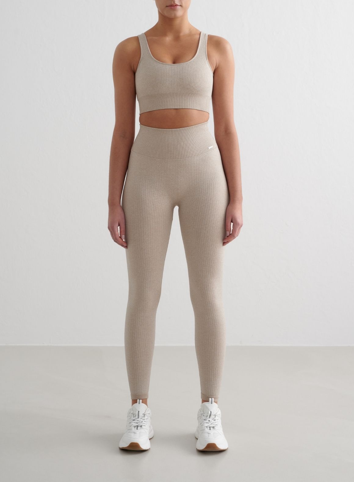 Co Activewear - Beige Melange Ribbed Seamless Bra fourth image