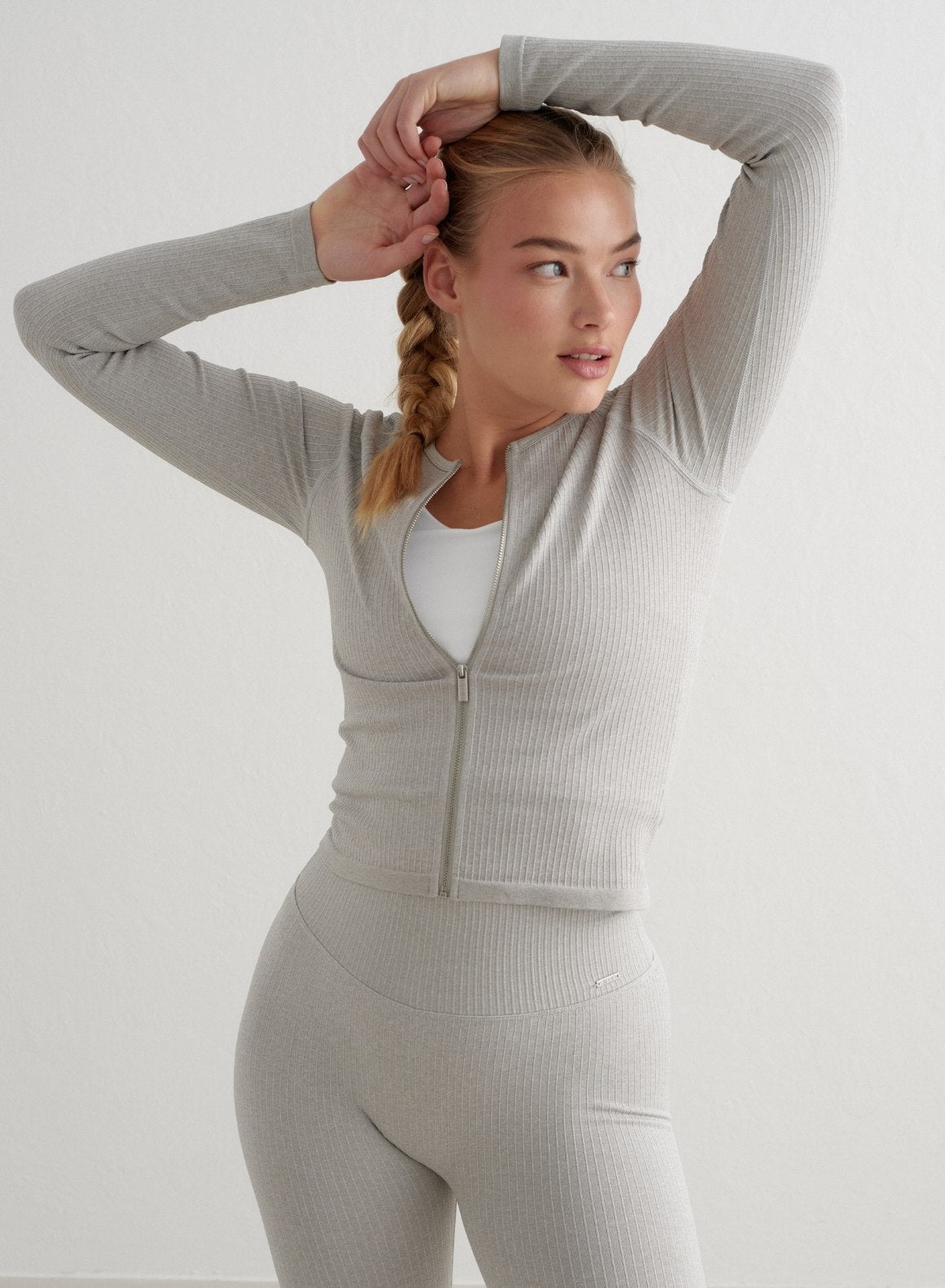 Co Activewear - Grey Melange Ribbed Seamless Zip Jacket fourth image