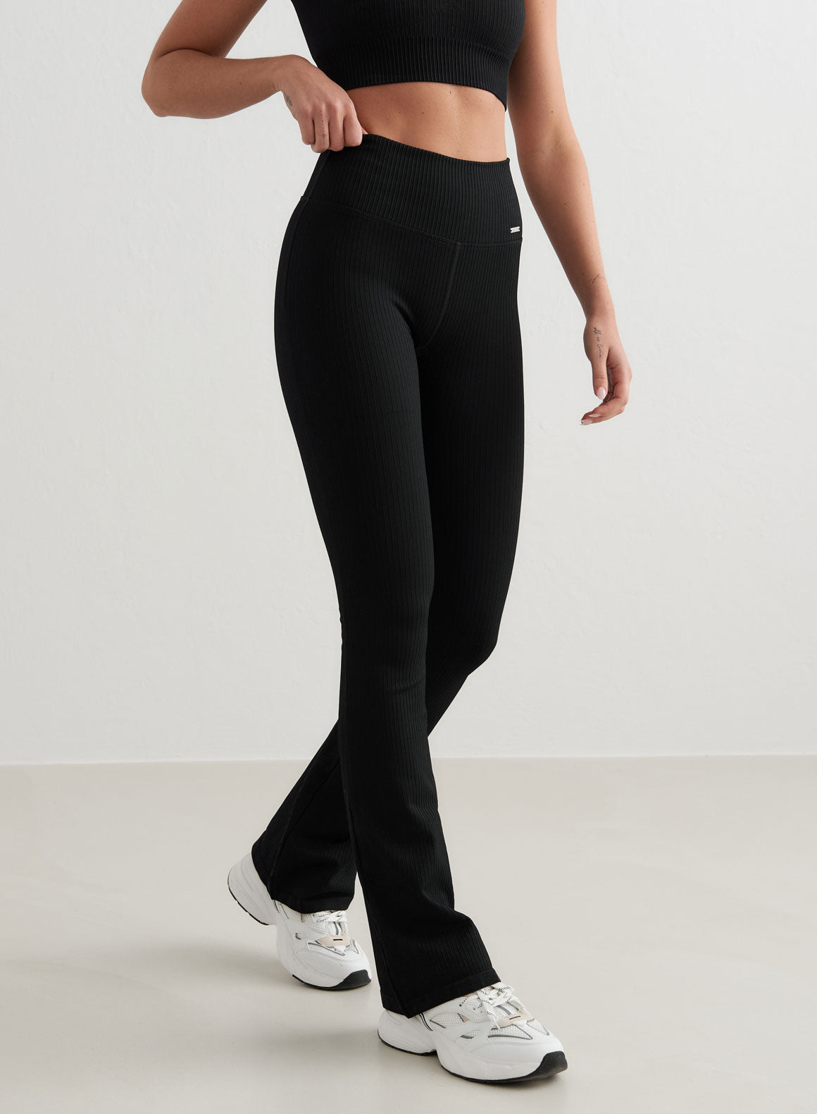 Co Activewear - Black Ribbed Seamless Flare Tights fifth image