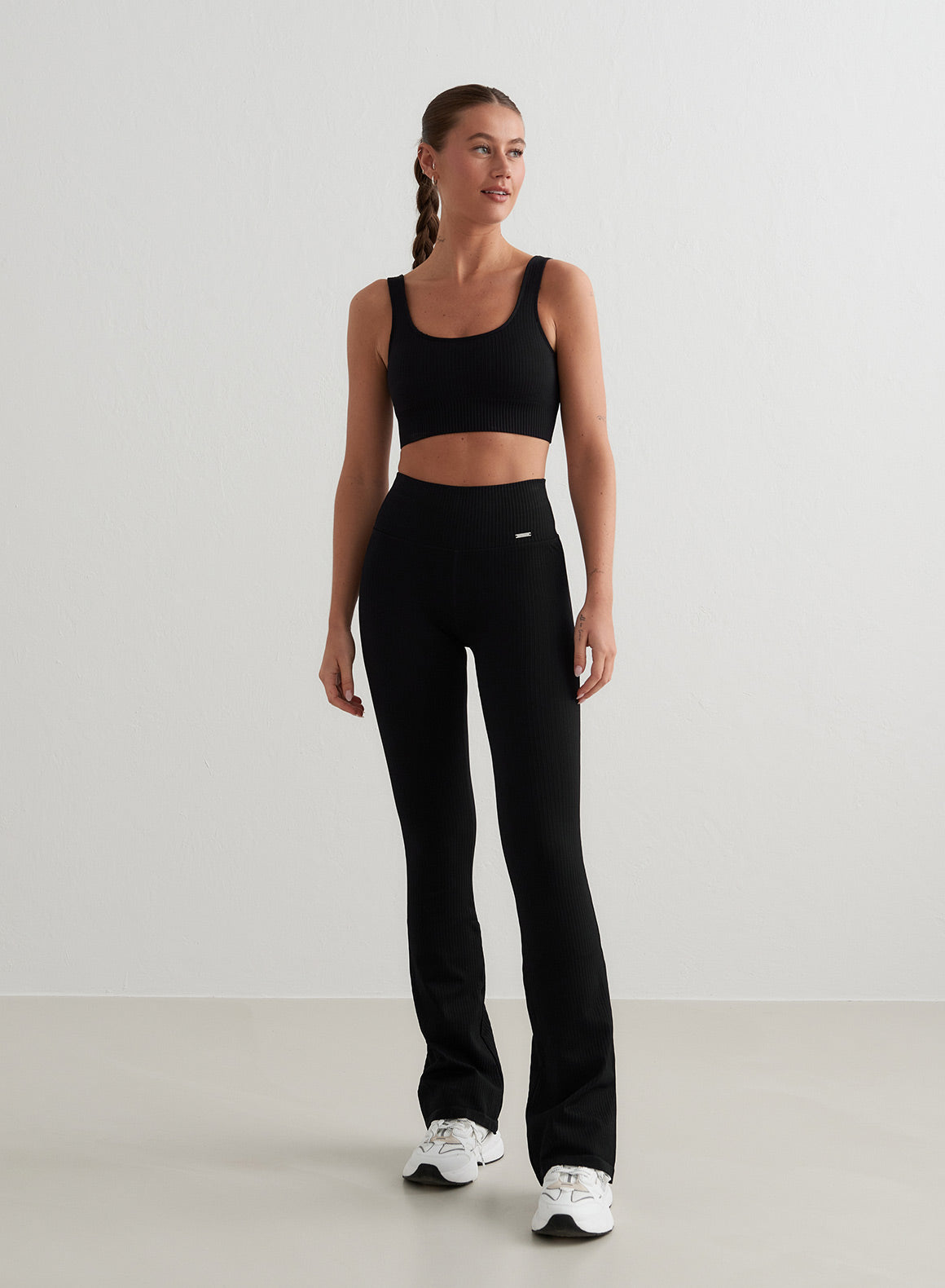 Co Activewear - Black Ribbed Seamless Flare Tights sixth image