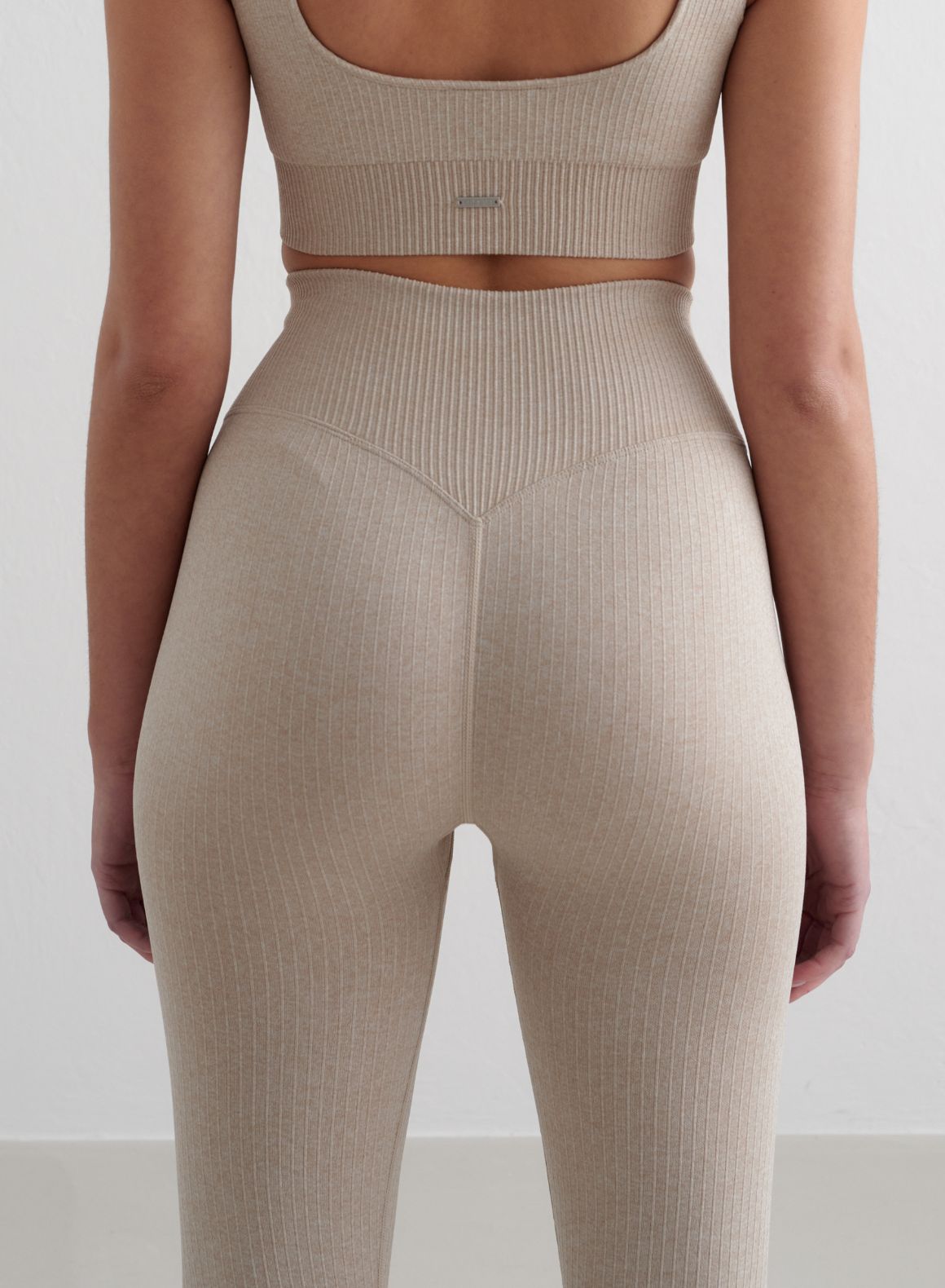Co Activewear - Beige Melange Ribbed Seamless Tights fourth image