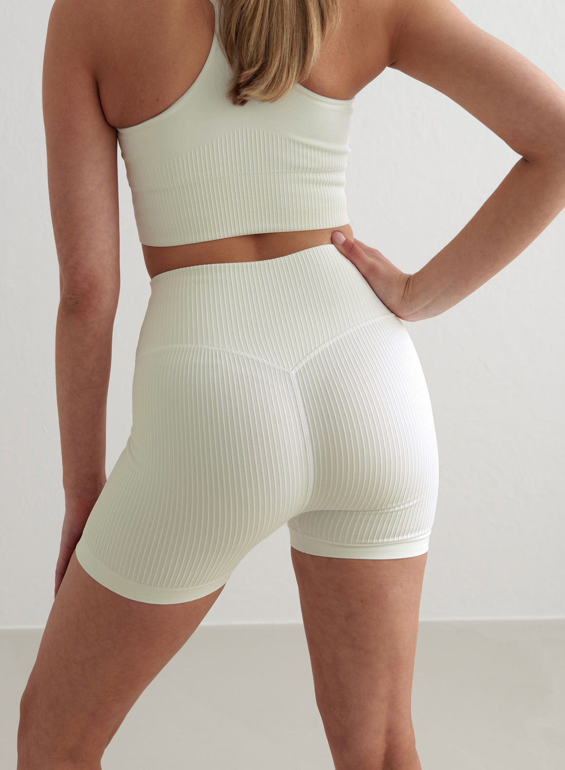 Co Activewear - Off-White Ribbed Midi Biker Shorts fourth image