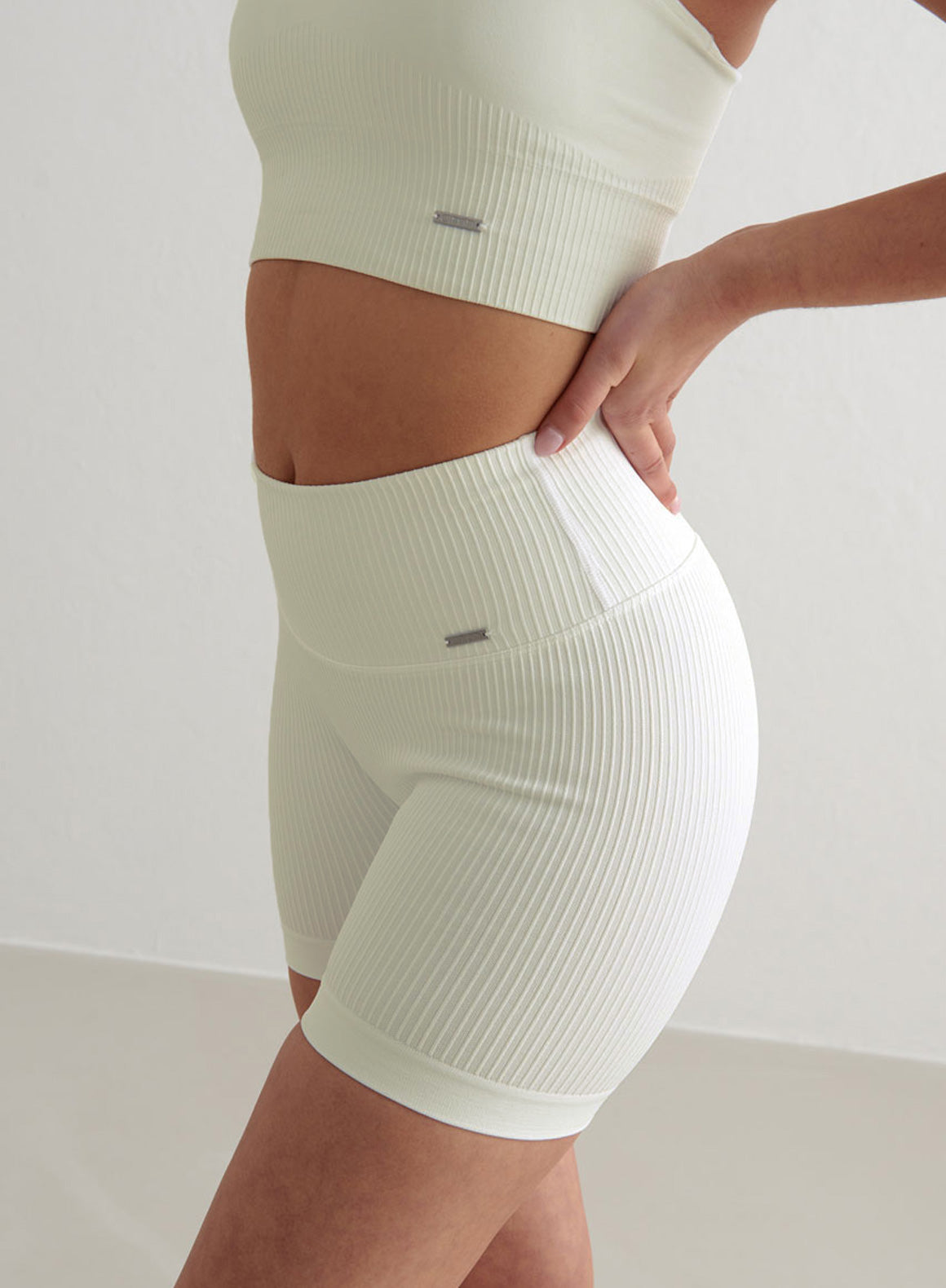 Co Activewear - Off-White Ribbed Midi Biker Shorts sixth image