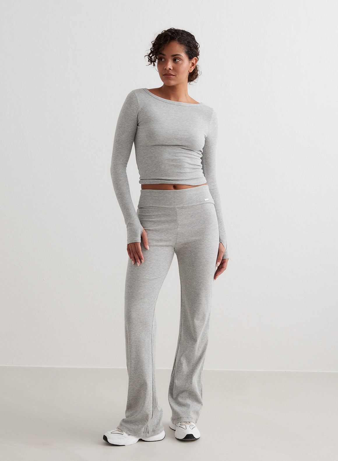 Co Activewear - Grey Melange Ease Ribbed Long Sleeve Top fourth image