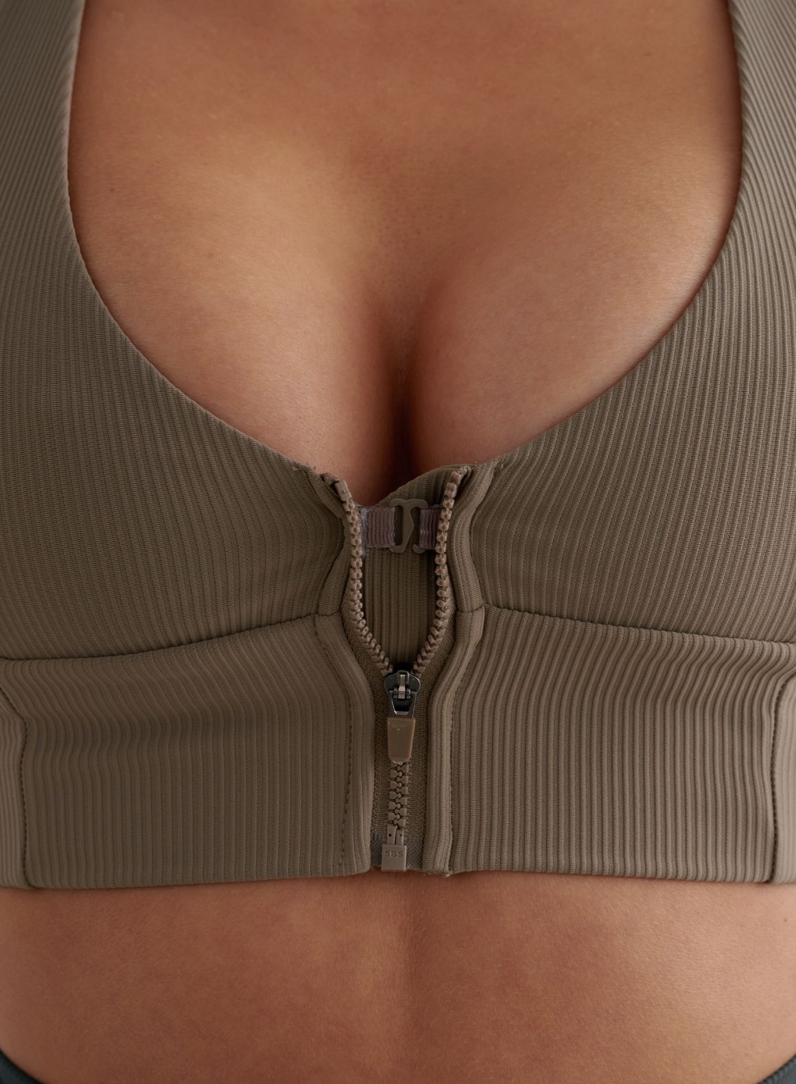 Co Activewear - Nougat Ribbed Performance Zipped Bra fifth image