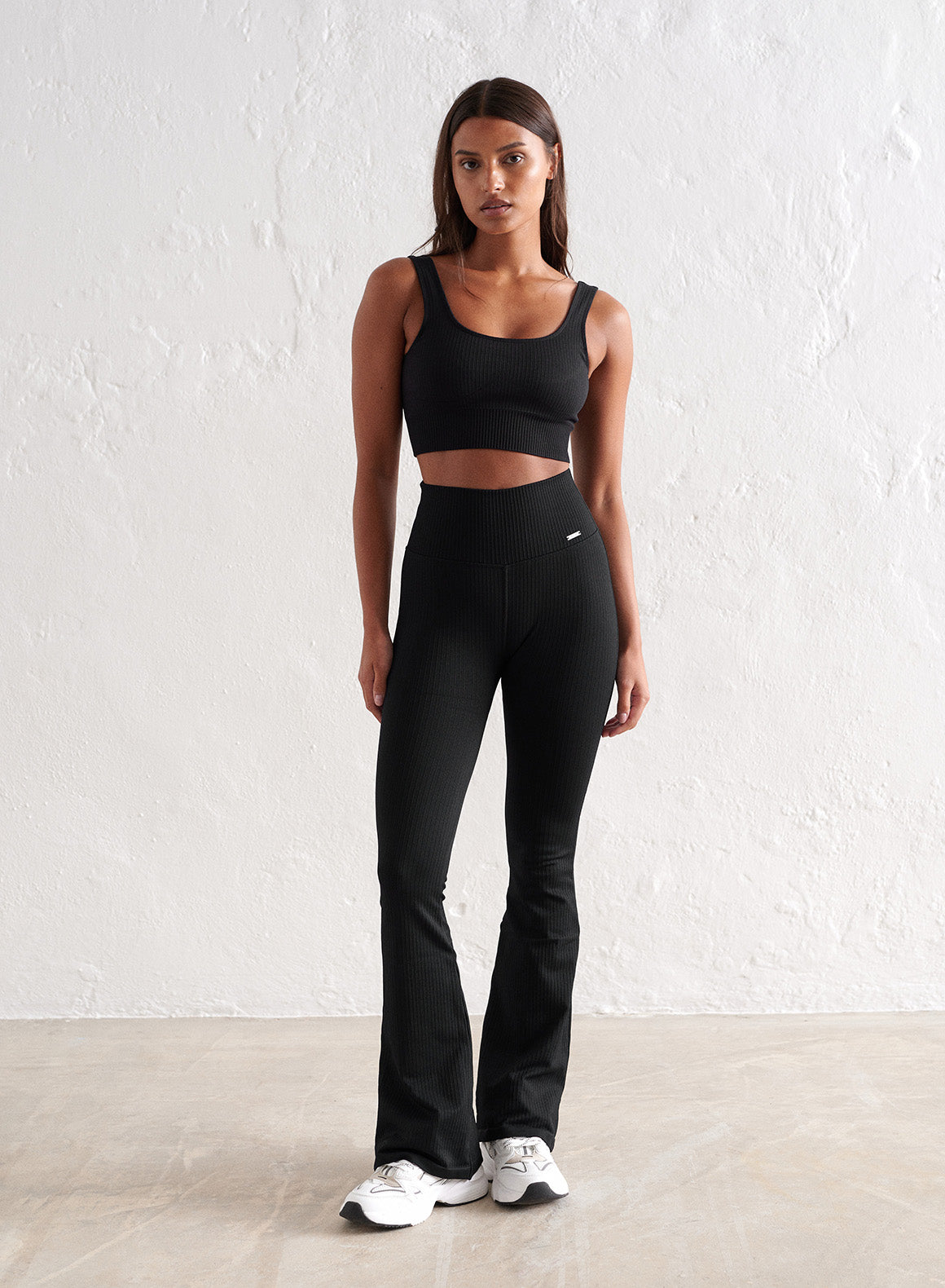 Co Activewear - Black Ribbed Seamless Flare Petite Tights third image