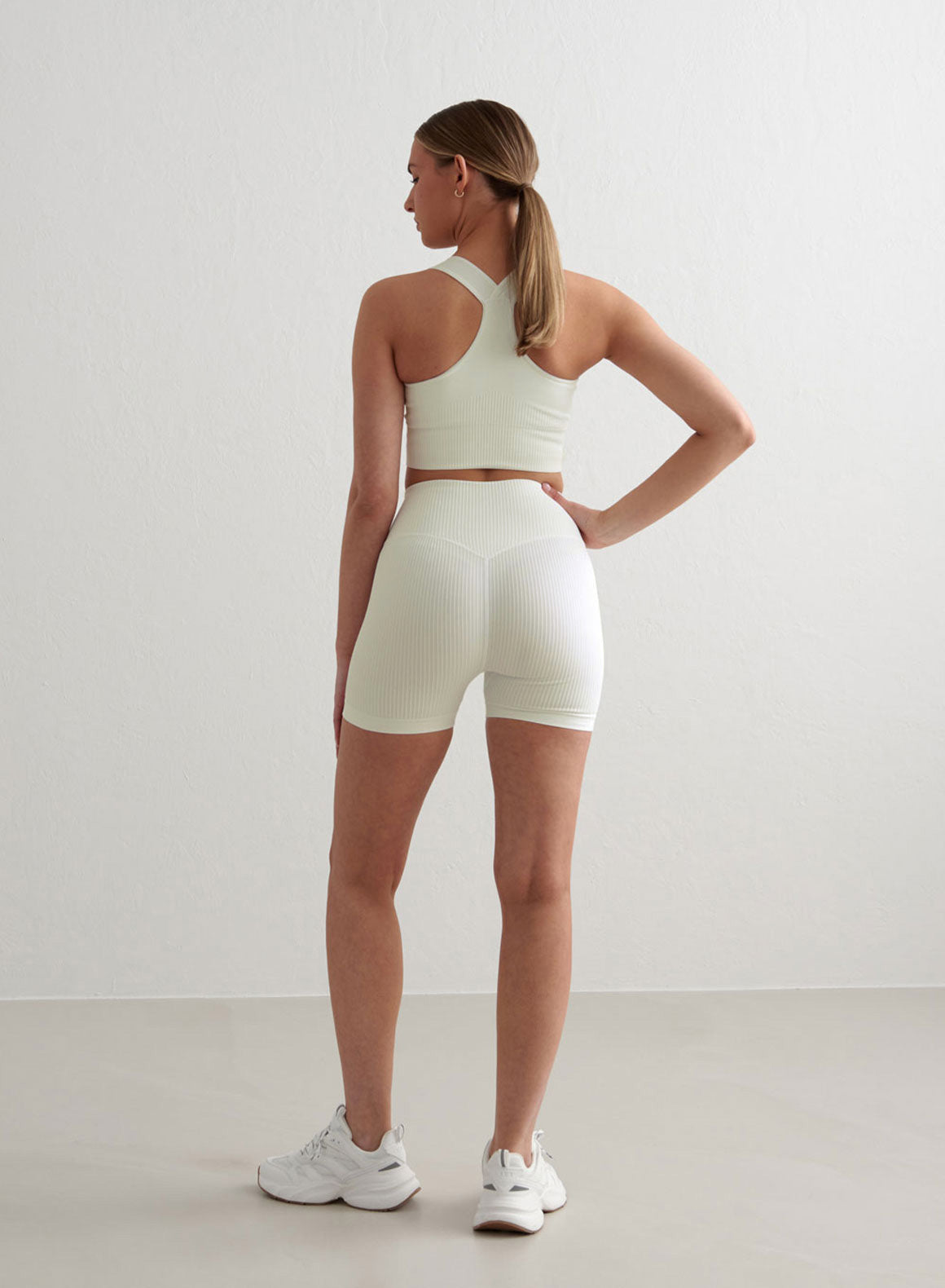 Co Activewear - Off-White Ribbed Midi Biker Shorts fifth image