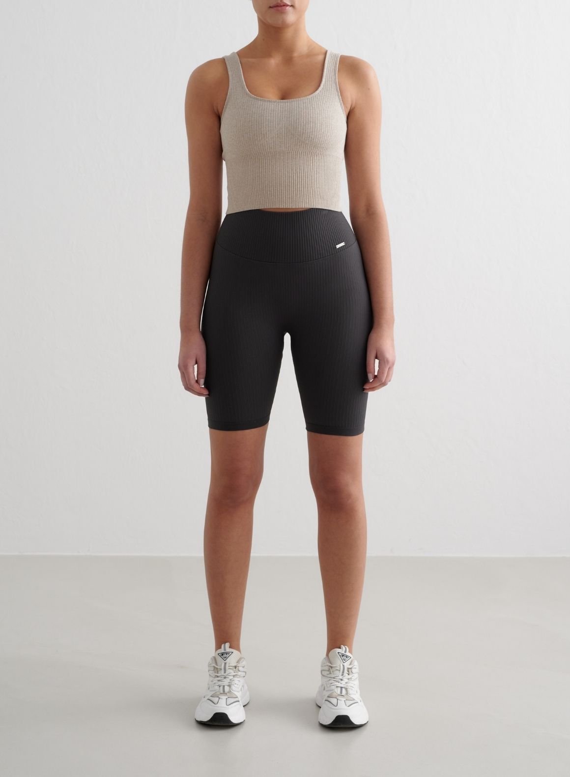 Co Activewear - Beige Melange Ribbed Seamless Shaping Bralette fourth image