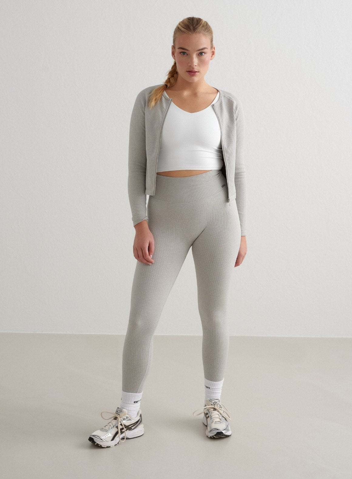 Co Activewear - Grey Melange Ribbed Seamless Tights fifth image