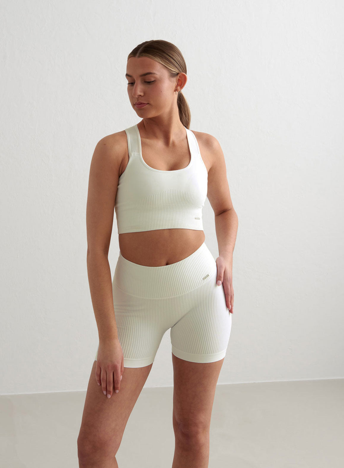 Co Activewear - Off-White Ribbed Midi Biker Shorts third image