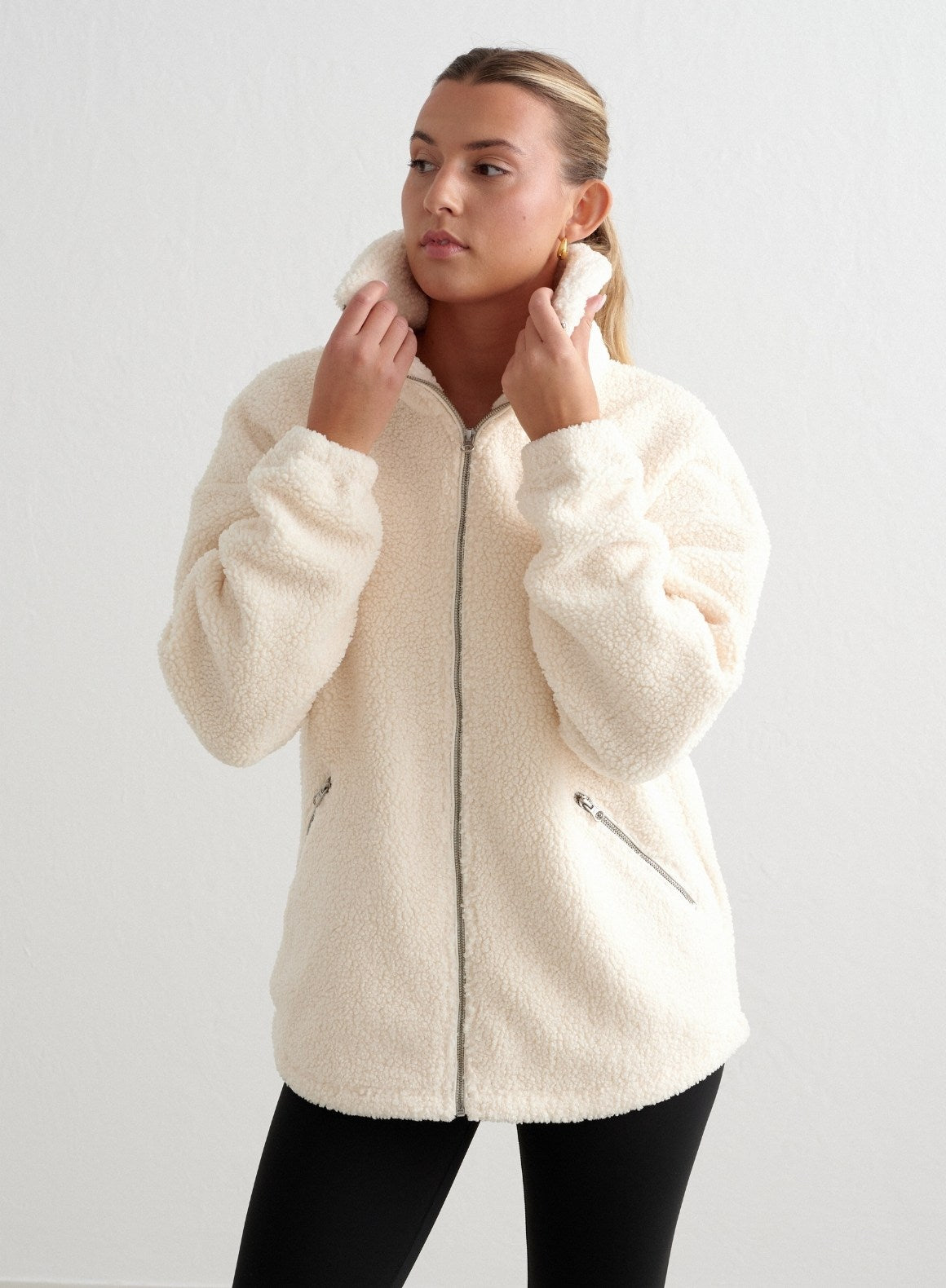 Co Activewear - Almond White Pile Jacket fourth image