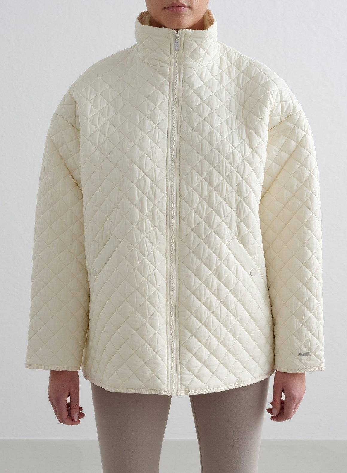 Co Activewear - Almond White Oversized Quilted Jacket third image