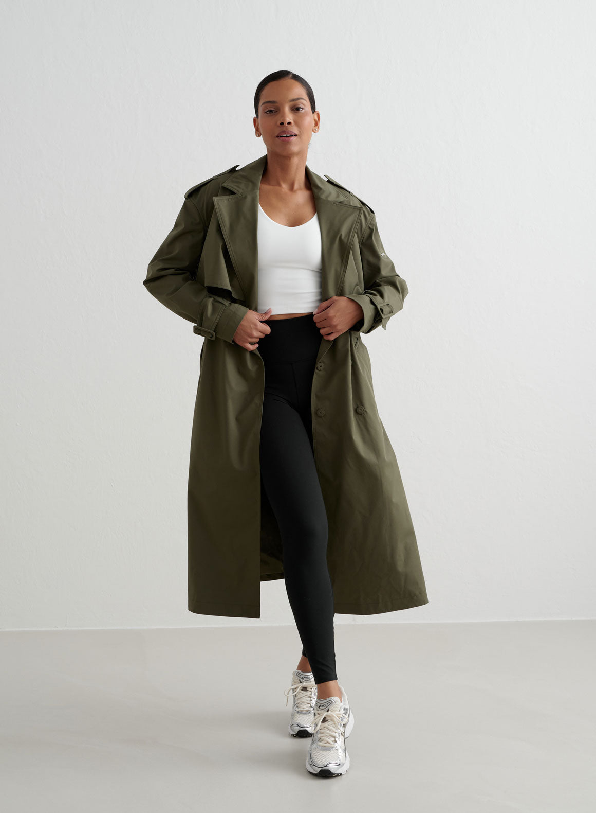 Co Activewear - Khaki Recycled Tech Trench Coat fourth image