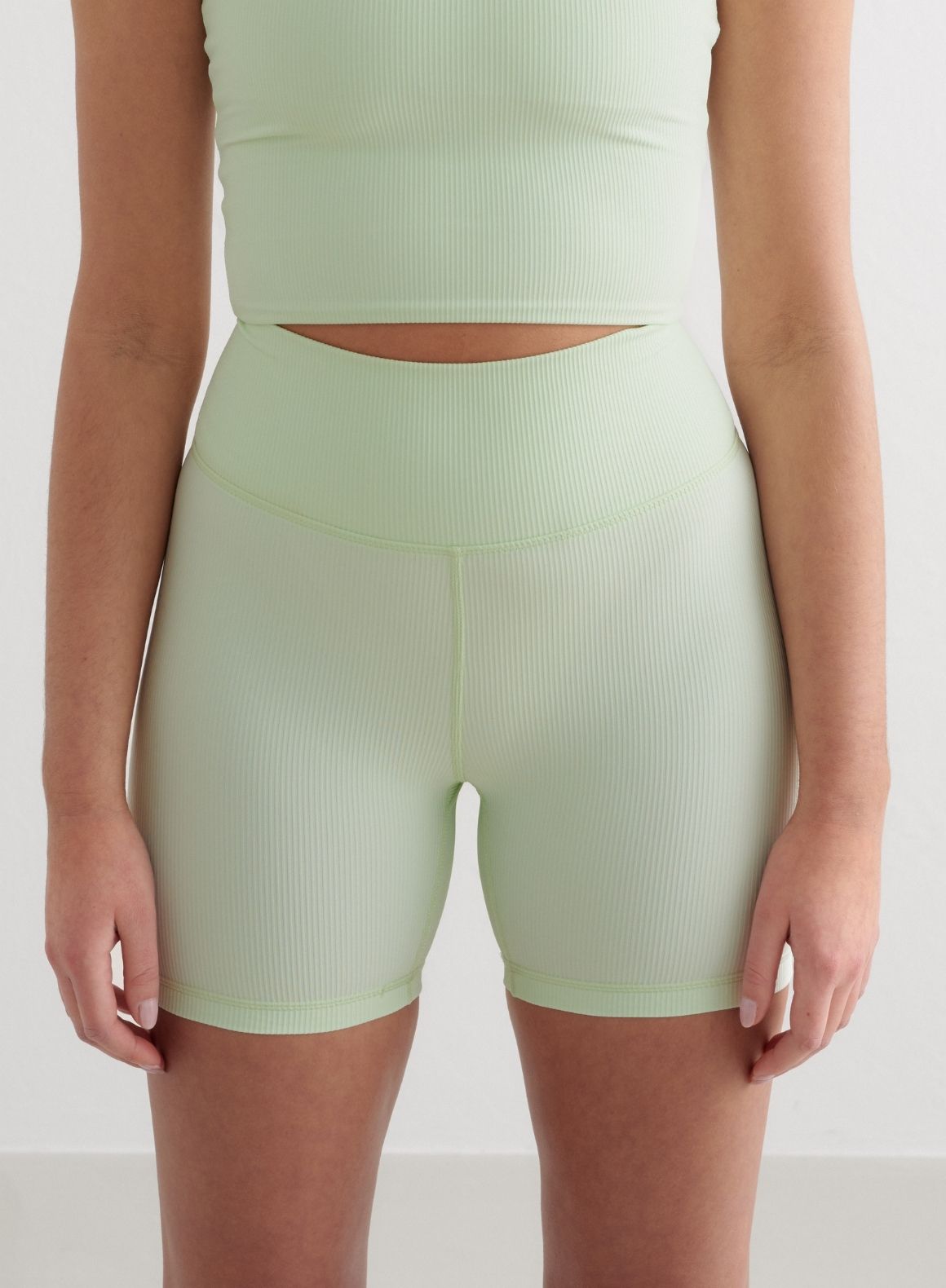 Co Activewear - Spearmint Ribbed Performance Midi Biker Shorts fourth image