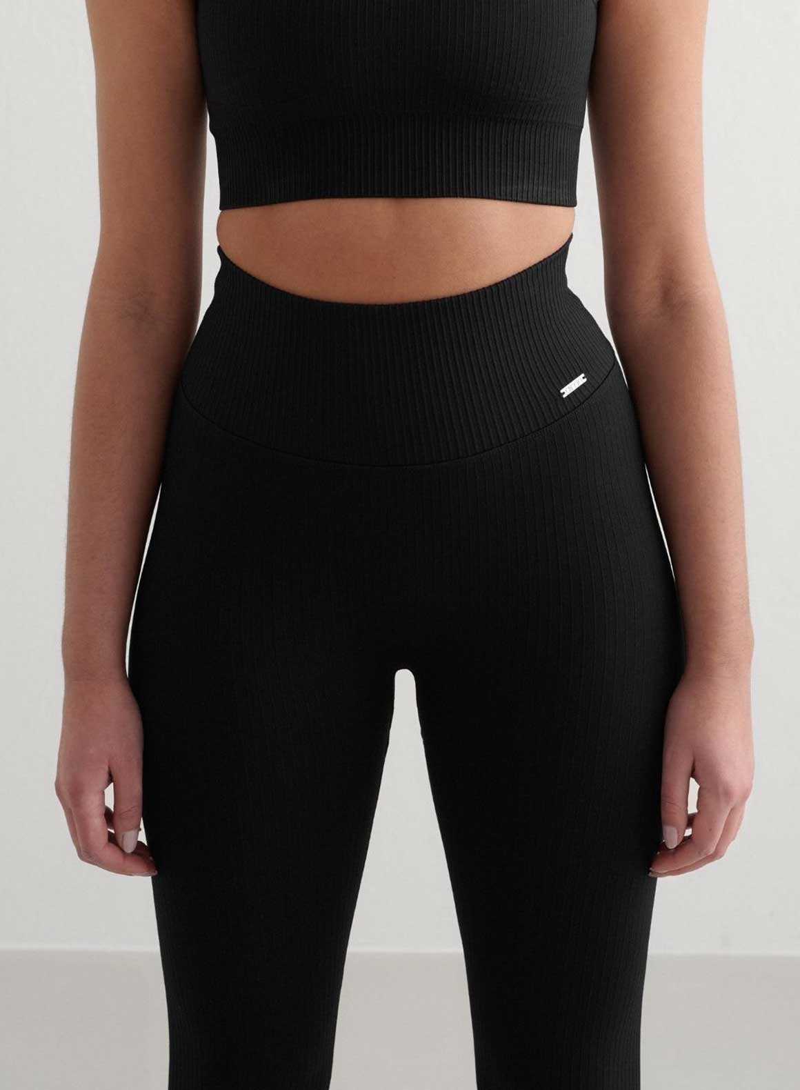 Co Activewear - Black Ribbed Seamless Tights fifth image