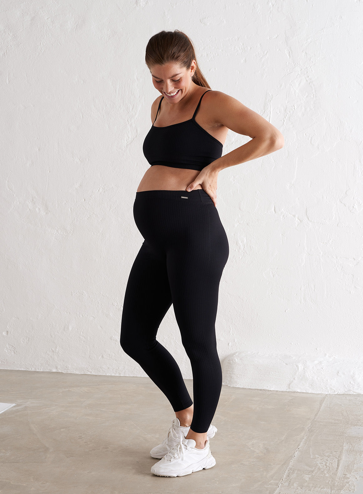 Co Activewear - Black Maternity Ribbed Seamless Tights third image