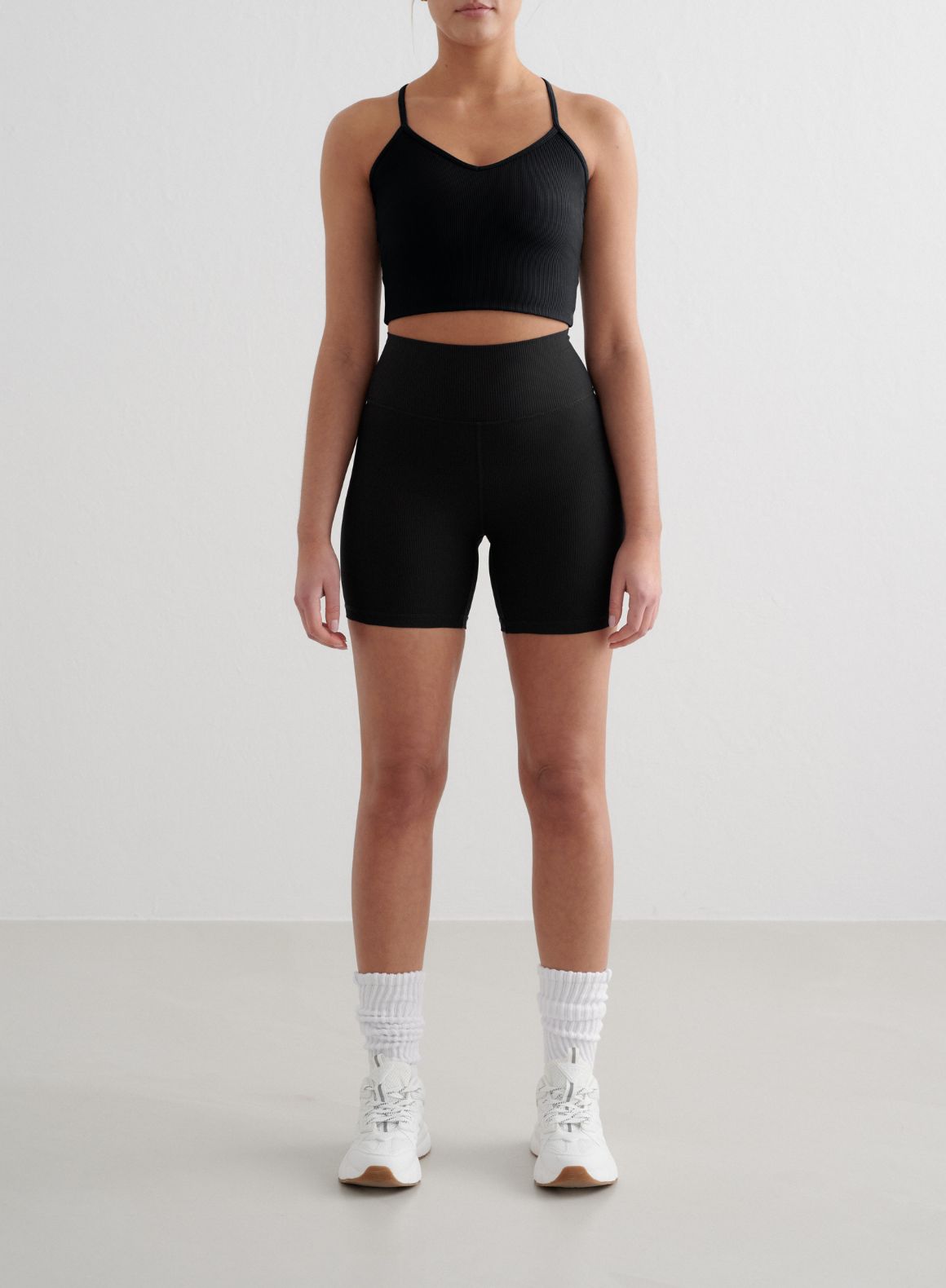 Co Activewear - Black Ribbed Performance Midi Biker Shorts secondary image