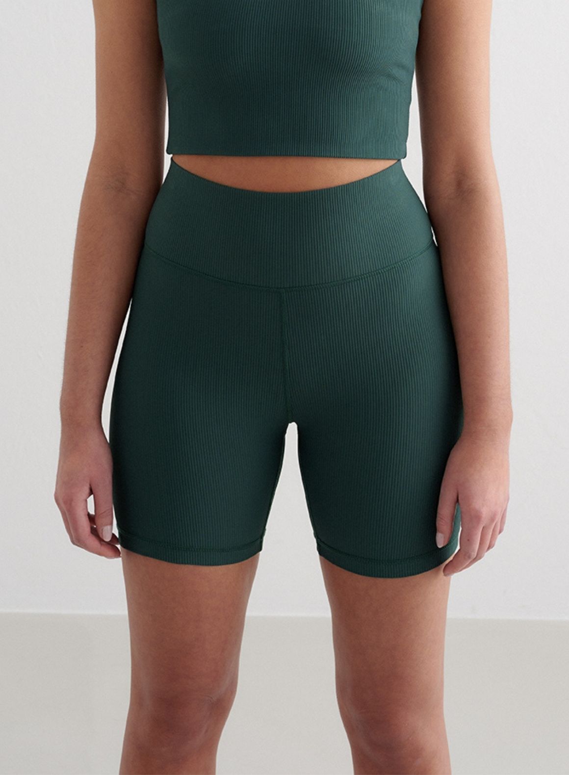 Co Activewear - Deep Emerald Ribbed Performance Midi Biker Shorts fourth image
