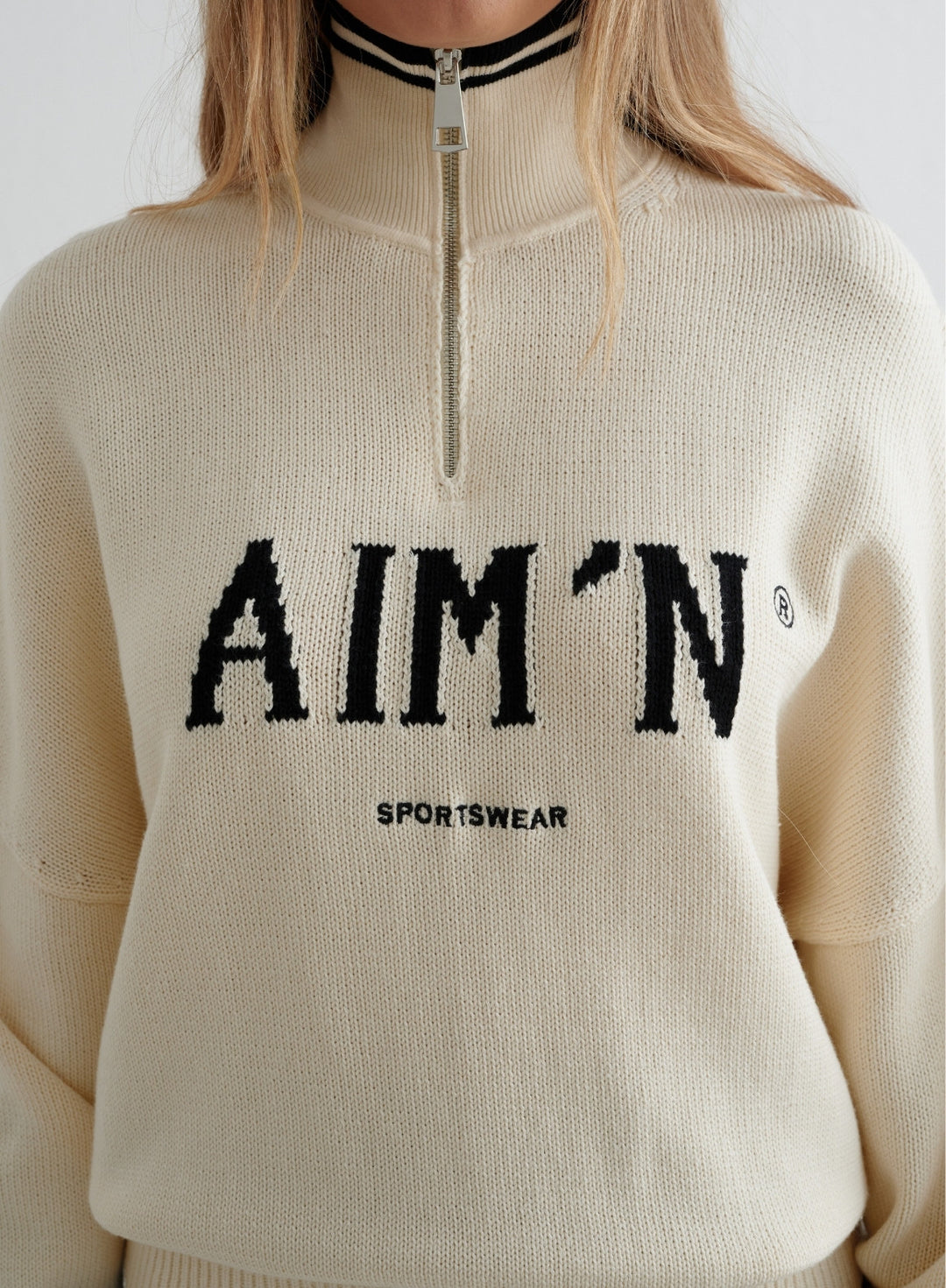 Almond White College Knitted Half Zip – AIM'N AU