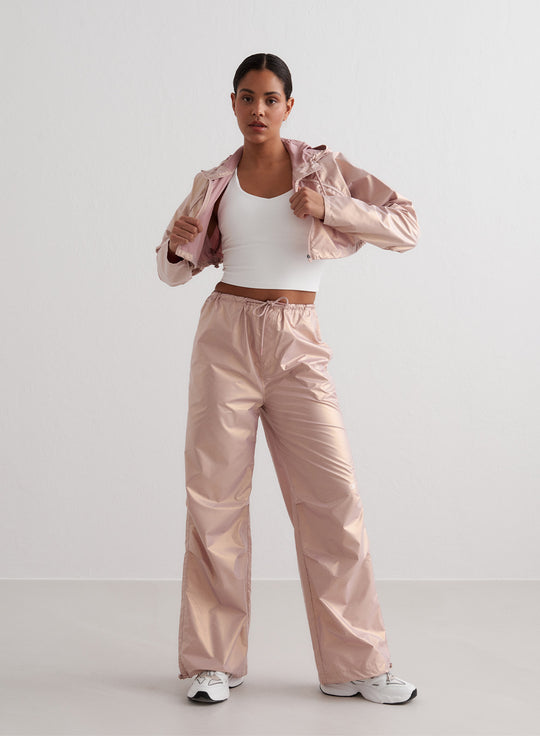 openyy 正規品　ROSE PARACHUTE PANTS KHAKI Rose Metallic Plain Parachute Pants – AIM'N AU