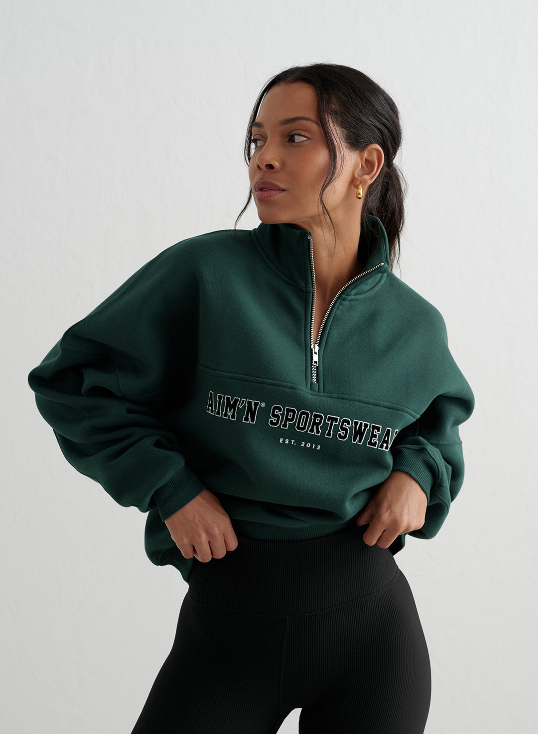 Deep Emerald Varsity Sweat Half Zip – AIM'N AU
