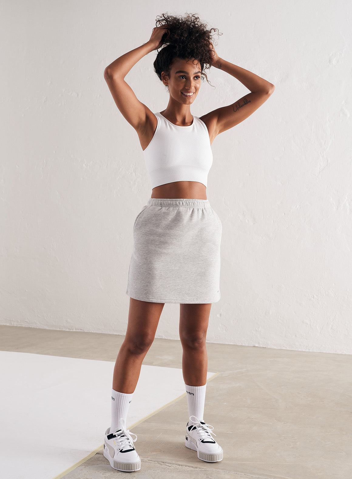 Women's Ribbed White Crop Top with Flower Appliques
