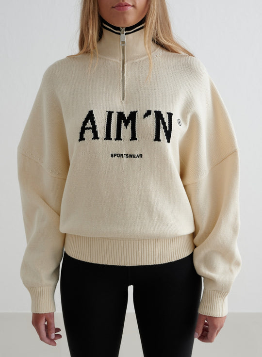 Almond White College Knitted Half Zip – AIM'N AU
