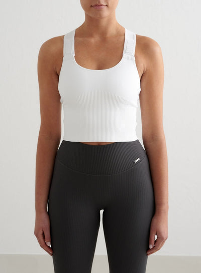 White Ribbed Seamless High Support Bralette