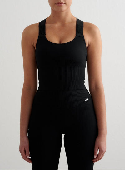 Black Ribbed Seamless High Support Bralette