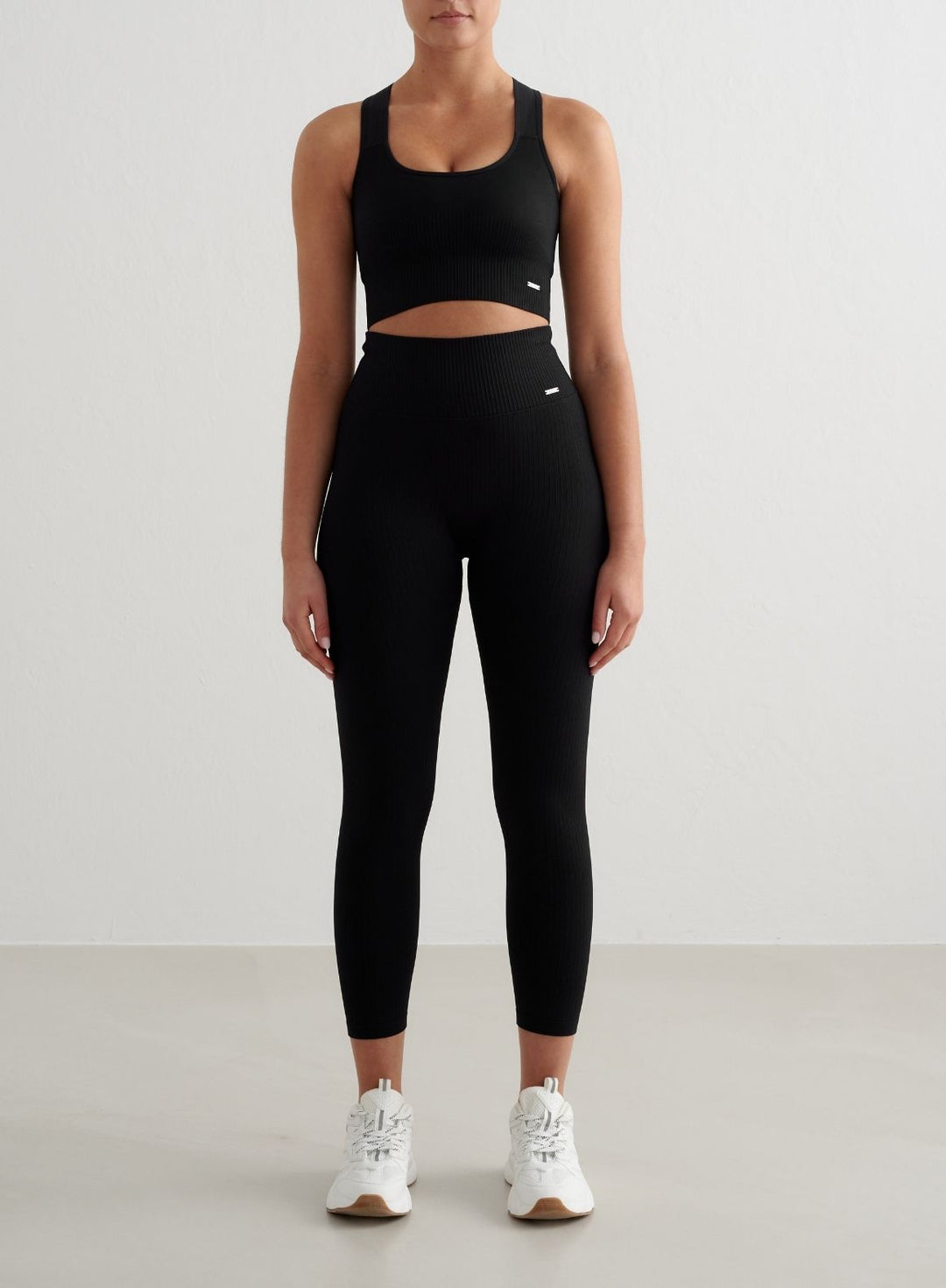 Black Ribbed Seamless Tights 7/8