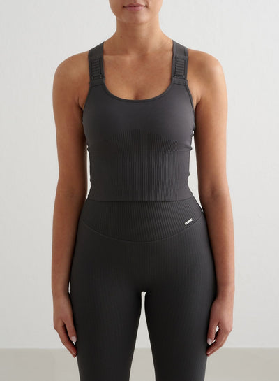 Shadow Grey Ribbed Seamless High Support Bralette